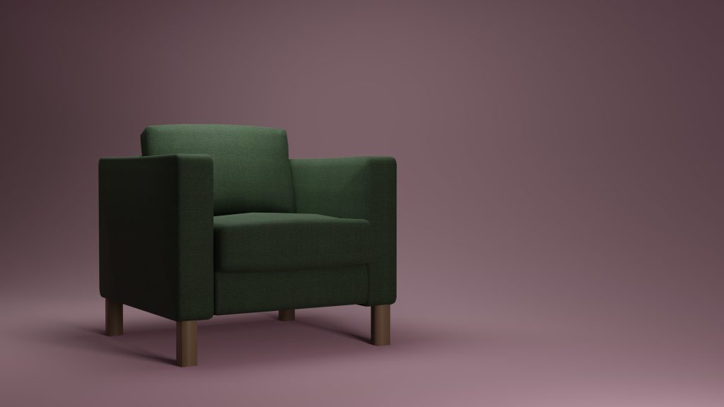 Fauteuil vert dans un décor minimaliste
